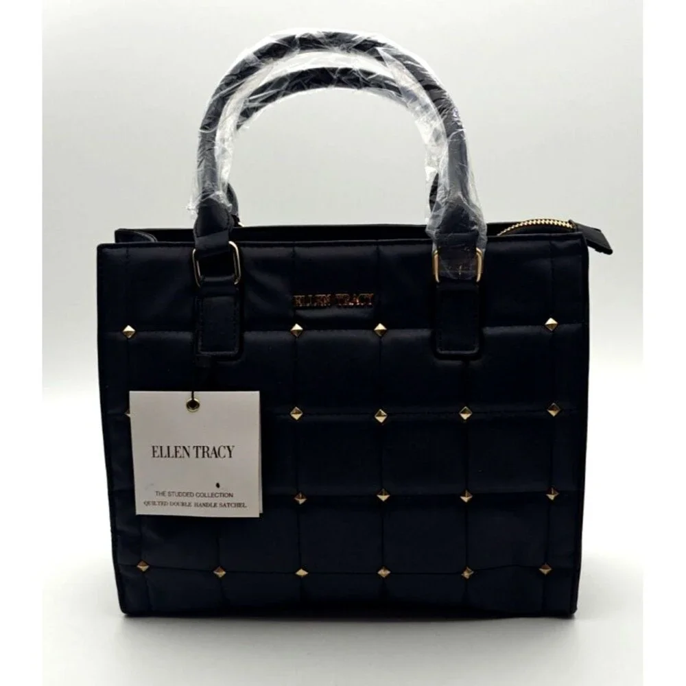 NWT Ellen Tracy Black Quilted Studden Collection Purse Handbag RV$178